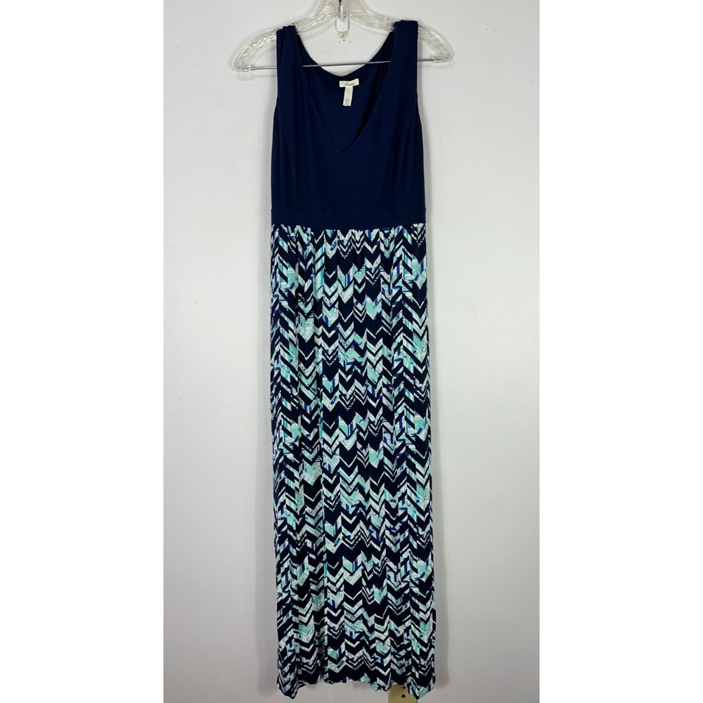 Soma Sleeveless Maxi Dress Womens Large Blue Chevron Print Beach Resort Vacation